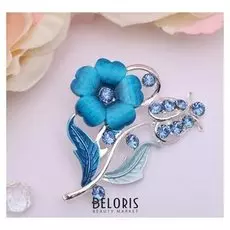 Брошь "Цветение", цвет морской в серебре