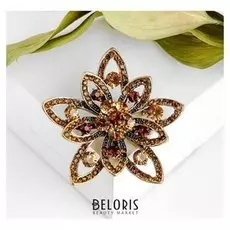 Брошь "Цветочек" симметричный, цвет янтарный в золоте