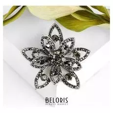 Брошь "Цветочек" симметричный, цвет серый в серебре