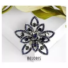 Брошь "Цветочек" симметричный, цвет синий в серебре