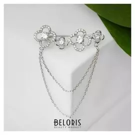 Брошь "Цветочки" с цепочками, цвет белый в серебре