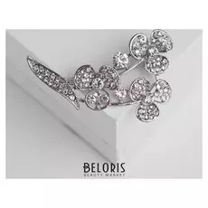 Брошь "Цветочная композиция", цвет белый в серебре