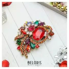 Брошь "Цветочная композиция", цветная в черненом золоте