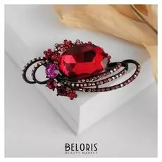 Брошь "Цветочная корзинка", цвет красный в чёрном