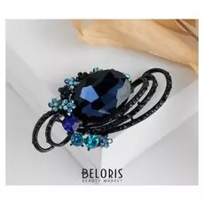 Брошь "Цветочная корзинка", цвет синий в чёрном