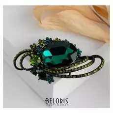 Брошь "Цветочная корзинка", цвет зелёный в чёрном