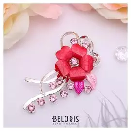 Брошь "Цветочная роса", цвет розовый в серебре