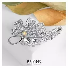 Брошь "Цветочная сирень", цвет белый в серебре