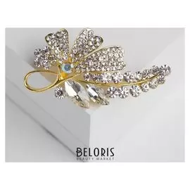 Брошь "Цветочная сирень", цвет белый в жёлтом золоте