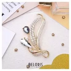 Брошь "Цветочные капли", цвет серо-белый в золоте