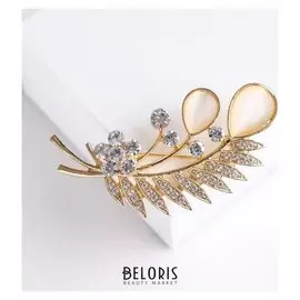 Брошь "Цветочный букет" полевой, цвет молочно-белый в золоте