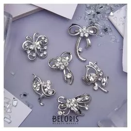 Брошь "Цветочный вальс" мини, цвет белый в серебре
