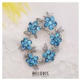 Брошь "Цветочный венок" васильки, цвет голубой в серебре