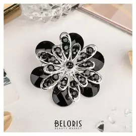 Брошь "Цветок" астры, цвет чёрный в серебре