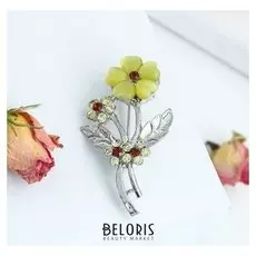 Брошь "Цветок" букет, цвет желтый в серебре