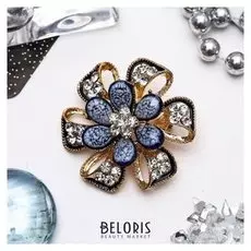 Брошь "Цветок", цвет бело-синий в золоте