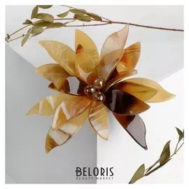 Брошь "Цветок" дарк, острые лепестки цвет бежево-коричневый в золоте