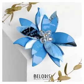 Брошь "Цветок" дарк сайд, цвет голубой в золоте