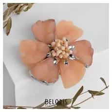 Брошь "Цветок друза", цвет оранжевый в серебре