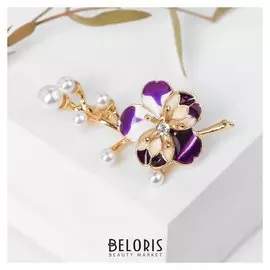 Брошь "Цветок" фиалка с жемчужинами, цвет бело-розовый в золоте