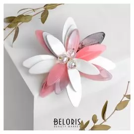 Брошь "Цветок" голд, цвет бело-розовый в золоте