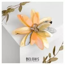 Брошь "Цветок" голд, цвет оранжевый в золоте