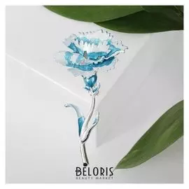 Брошь "Цветок" гвоздика, цвет голубой в серебре