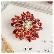 Брошь "Цветок" хризантемы, цвет красный в золоте