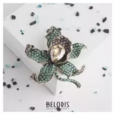 Брошь "Цветок лилии", цветная в чернёной бронзе