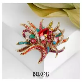 Брошь "Цветок" лилия, цветная в золоте