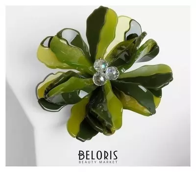 Брошь "Цветок" минерал, цвет зелёный в золоте