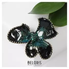 Брошь "Цветок" мозаика, цвет зелёный в чернёном золоте
