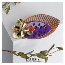 Брошь "Цветок на листике", цветной в золоте