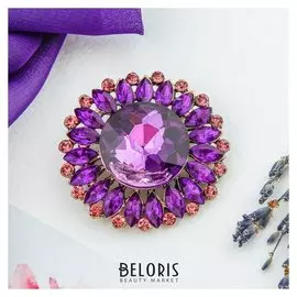 Брошь "Цветок" неоновый, цвет фиолетовый в чернёном золоте