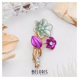 Брошь "Цветок незабудка" мини, цвет фиолетово-зелёный в золоте