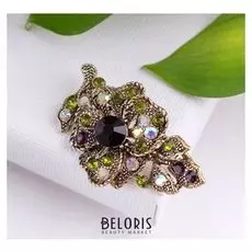 Брошь "Цветок" орхидея, цвет фиолетово-зелёный в чернёном золоте