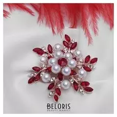 Брошь "Цветок" полярный, цвет красно-белый в розовом золоте