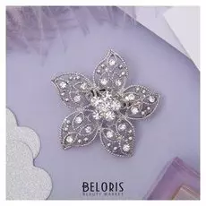 Брошь "Цветок" пятилистник, цвет белый в серебре
