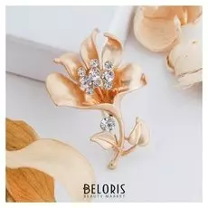 Брошь "Цветок раскрытый", цвет белый в матовом золоте