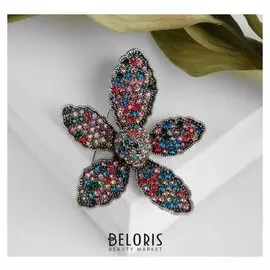 Брошь "Цветок-ромашка", цветная в чернёном серебре