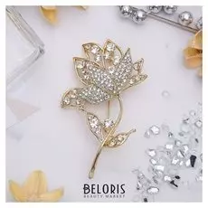 Брошь "Цветок" роза, моно, цвет белый в золоте