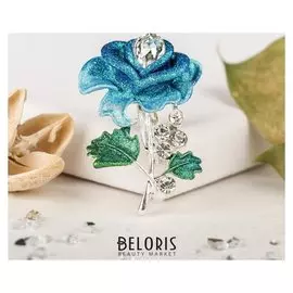 Брошь "Цветок розы" распустившийся, цветная в серебре