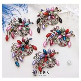 Брошь "Цветок" с завитками, цвет микс в чернёном золоте