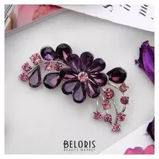 Брошь "Цветок стеклянный", цвет фиолетовый в серебре