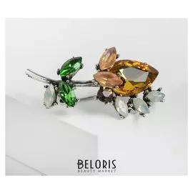 Брошь "Цветок" стеклянный, цветная в чернёном серебре