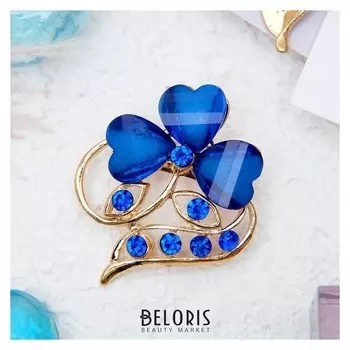 Брошь "Цветок" трилистник, цвет синий в золоте