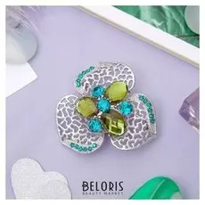 Брошь "Цветок" трилистник, цвет зелёный в серебре