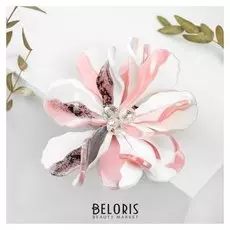 Брошь "Цветок" зефирка, цвет бело-розовый в золоте