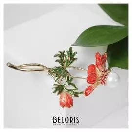 Брошь "Цветок" жемчужная сердцевина, цвет бело-розовый в золоте