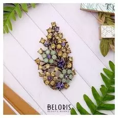 Брошь "Цветы" букет, цвет сиренево-золотой в чернёном золоте